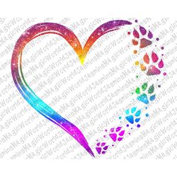 colorful heart paw print png,dog lovers,  paw png , heart paw png,sublimation design
