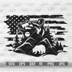 us flag bear scene svg | bear svg | us bear svg | bear clipart | bear cutfile | bear scene png | outdoor scene svg | us