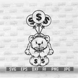 teddy bear with moneybag svg | hipster teddy clipart | gangster teddy dxf | hippie brown bear cutfile | bandit robbery s