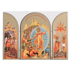 Jesus Christ Resurrection | Russian Orthodox Christian Catholic Icon Vintage 2000 | Triptych Size: 7 5/16"x10 5/8"