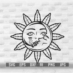 sun moon weed svg | celestial cutfile | rasta astrology clipart | 420 shirt png | smoking joint dxf | cannabis stencil |