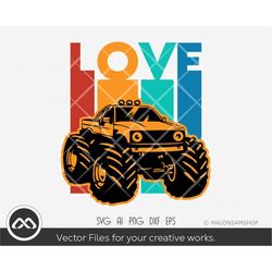 Monster Truck SVG Love - monster truck png, road svg, big truck svg, car svg, monster truck vector, cut file