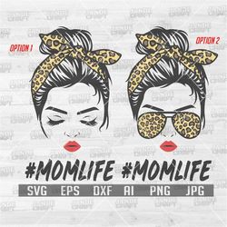 Mom Life svg | MomLife Clipart | Messy Bun Hair Cut File | Leopard Mommy Stencil | Animal Prints & Pattern dxf | Best Ma