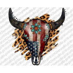 American Bull Skull,Wester Bull Skull,4th of july,Western Skull Png, turquoise and Leopard png, Tribal,Gypsy Soul ,Weste