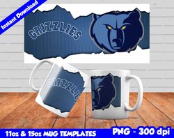 grizzlies mug design png, sublimate mug template, grizzlies mug wrap, sublimate basketball design png, instant download