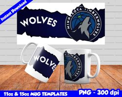 timberwolves mug design png, sublimate mug template, wolves mug wrap, sublimate basketball design png, instant download