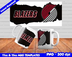 trailblazers mug design png, sublimate mug template, blazers mug wrap, sublimate basketball design png, instant download