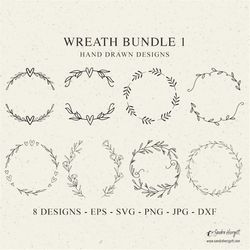 wreaths svg bundle, plotter file floral wreath frame clipart, laurel wreath monogram, wedding wreath designs svg png dxf