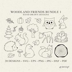 woodland friends plotter file svg dxf png jpg pdf eps forest animal cricut squirrel clipart leaf fox bunny bear owl deer