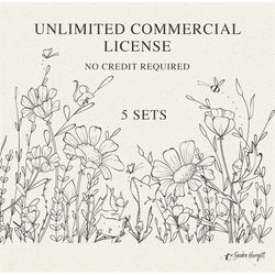 unlimited commercial license for five sets, no credit required, for digital svg, png, eps, pdf, jpg clipart, procreate b