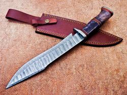 custom handmade damascus blade camping hunting knife bowie knife,