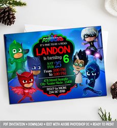 pj masks invitation, pj masks birthday invitation, pj masks birthday party invitation, pj masks invites, pj masks party