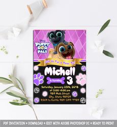 puppy dog pals invitation, puppy dog pals birthday invitation, puppy dog pals birthday party invitation, dog invitation