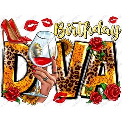 birthday diva png sublimation design, birthday png, birthday queen png, birthday girl png, glitter diva png, stilleto pn