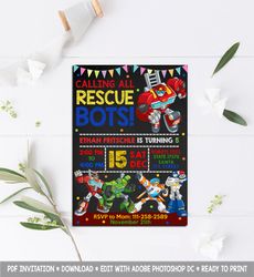 rescue bots invitation, rescue bots invites, rescue botsbirthday invitation, rescue bots birthday party invitation