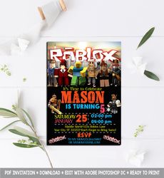 roblox invitation, roblox invites, roblox birthday invitation, roblox birthday party invitation, roblox card, roblox