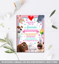 secret life of pets birthday invitation, secret life of pets invitation, secret lifeof pets invites, secret life of pets