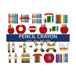 pencil crayon apple split monogram svg,  school svg, school supplies svg, pencil svg, teacher svg, crayon split monogram