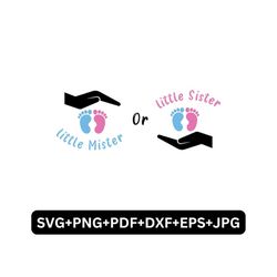 little sister little mister svg ,gender reveal svg,team boy svg,team girl svg,baby shower svg, baby announcement svg, ba