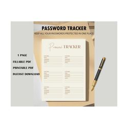 password tracker, password log, instant download, keep passwords organized, blank log, planner printable & fillable