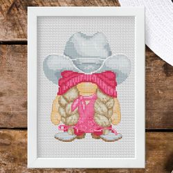 cowgirl, cross stitch pattern, gnome cross stitch, counted cross stitch, western cross stitch