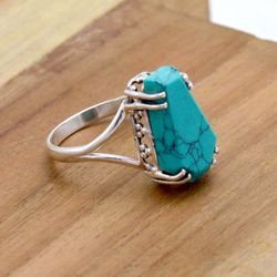 turquoise 925 silver coffin ring, gemstone women handmade boho ring jewelry for wedding gift