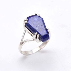 lapis lazuli 925 silver coffin ring, gemstone women handmade boho ring jewelry for wedding gift