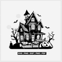 haunted house svg in 1950s style, old house halloween svg, creepy house clipart, printable spooky house