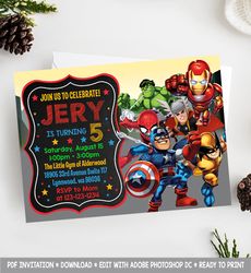 superhero invitation, avengers invitation, avengers birthday invitation, avengers birthday party invitation, avengers