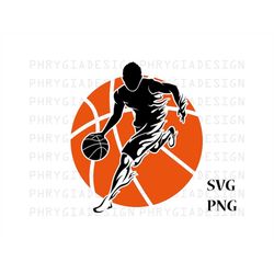 basketball player svg png , basketball player silhouette , basketball clipart , ball svg , basketball sublimation design