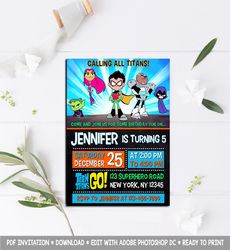 teen titans go invitation, teen titans go birthday invitation, teen titans go birthday party invitation, teen titans