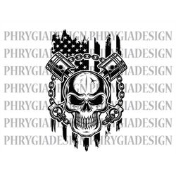 skull with crossed engine piston svg png , us flag svg , skull svg , mechanic svg , engine piston svg , piston svg , mec