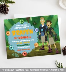 wild kratts invitation, wild kratts birthday invitation, wild kratts birthday party invitation, wild kratts invites