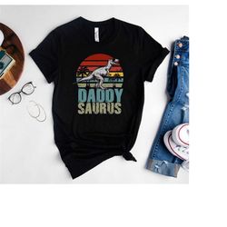 vintage retro daddy saurus shirt, funny dad dinosaur tee, papa saurus t-shirt gift for husband, dada saurus t-rex shirt