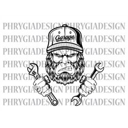 bigfoot mechanic svg , sasquatch svg , bigfoot svg , wrenches svg , tools svg , repair svg , digital download , instant