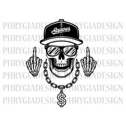 rapper skull svg png , rapper cool skull svg , skull middle finger svg , skull svg , skeleton svg , skull clipart , digi