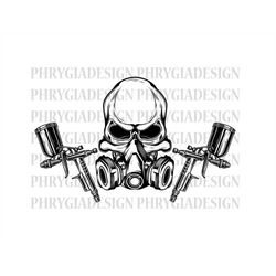 skull with paint spray guns svg png , paint spray gun svg , paint spray svg , spray gun svg , spray paint svg , skull sp