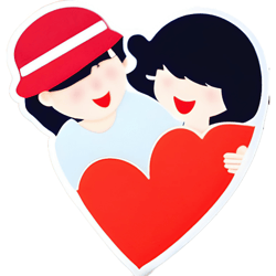 heartwarming  valentine coupledigital sticker download: boy and girl embrace in heart shape ai generated digital sticker