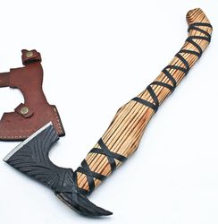 handmade high carbon steel throwing axe - ashwood handle with leather sheath