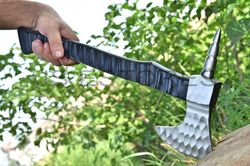 camping hunting tool  hand forged carbon steel hunting axe with wood handle & leather sheath