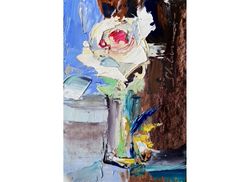 rose oil painting floral original art still life artwork for walls flower painting 3d impasto texture fine art brush st