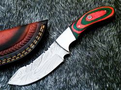 custom handmade damascus steel blade, camping hunting knife, skinning knife