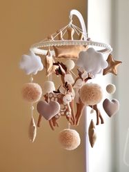 deer family crib mobile, baby shower gift, nursery decor, woodland mobile musical, forest mobile kid