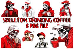 skeleton drinking coffee part2 digital file 8 png halloween