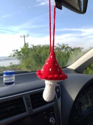 mushroom car accessory, amanita car ornament, mushroom keychain, gift for friends, rear view mirror accessories