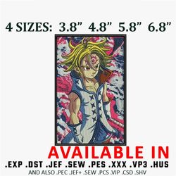 meliodas embroidery design, anime embroidery, anime design, anime shirt, embroidered shirt, digital download