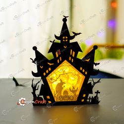 ghost & witch haunted house shadow box halloween pdf, svg light box for cricut, sillhouette 4, scanncut