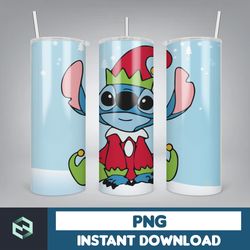 christmas stitch tumbler wrap, stitch sublimation designs, 20 oz stitch tumbler, cartoon christmas tumbler png (109)