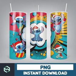 christmas stitch tumbler wrap, stitch sublimation designs, 20 oz stitch tumbler, cartoon christmas tumbler png (20)