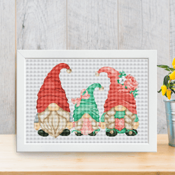 family gnomes, counted cross stitch, cross stitch pattern, gnome cross stitch, family cross stitch